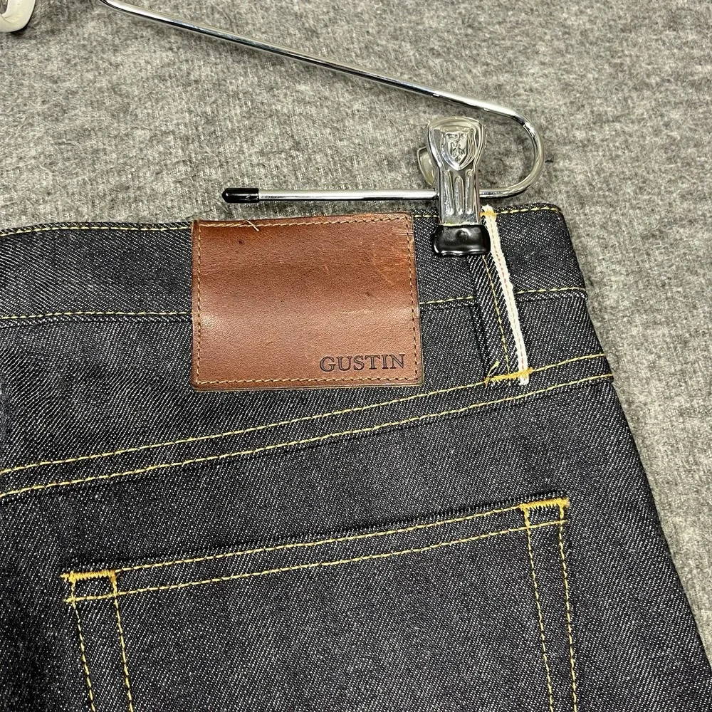 Gustin Jeans Mens 33x36 Blue Slim Fit Button Fly Indigo Raw Selvedge Denim